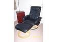BLACK LEATHER RECLINER CHAIR AND FOOTSTOOL,  Black....