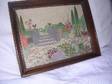 ANTIQUE,  BEAUTIFULLY,  embroidered linen picture of an....